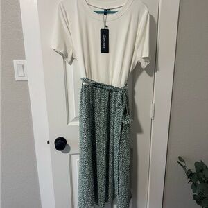 Zara Cream and Green High Low Dress